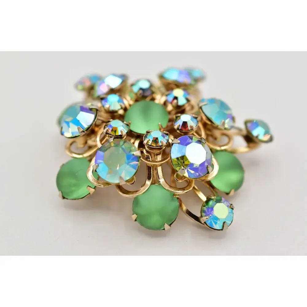 Vintage Austrian Crystal Pin Brooch Frosted Cabochon AB Starburst AS IS BinJ